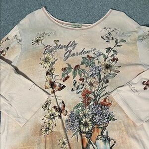 Y2K Cactus Butterfly Floral Top Womens 1X Boho Garden Graphic Novelty Artsy